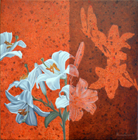 White Lilies. Mixed media on canvas