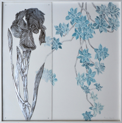 Encounters. Oil-painted silver leaf on Plexiglas and oil painting on wood
